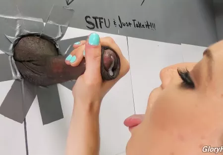 Blonde Enjoys A Black Phallus From A Hole In The Wall And Gets High